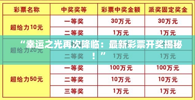 “幸运之光再次降临：最新彩票开奖揭秘！”