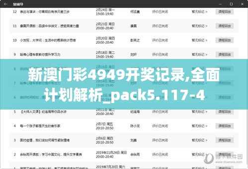 新澳门彩4949开奖记录,全面计划解析_pack5.117-4