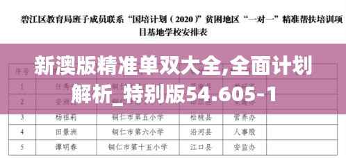 新澳版精准单双大全,全面计划解析_特别版54.605-1