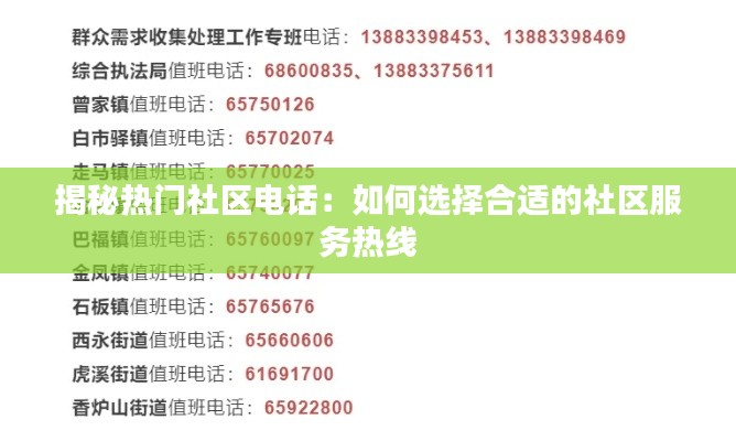 揭秘热门社区电话：如何选择合适的社区服务热线