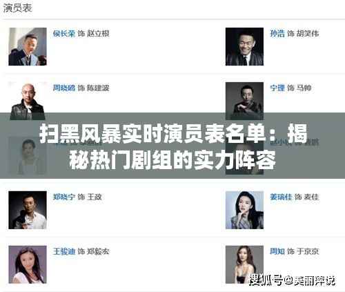 扫黑风暴实时演员表名单：揭秘热门剧组的实力阵容