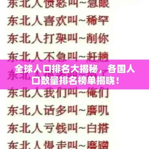 全球人口排名大揭秘，各国人口数量排名榜单揭晓！