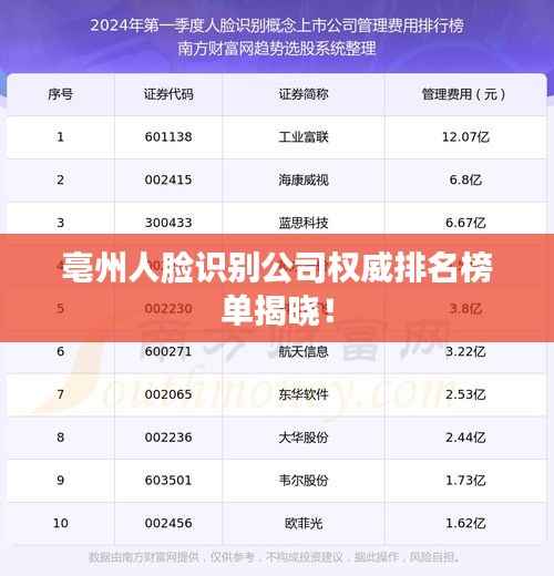 亳州人脸识别公司权威排名榜单揭晓！