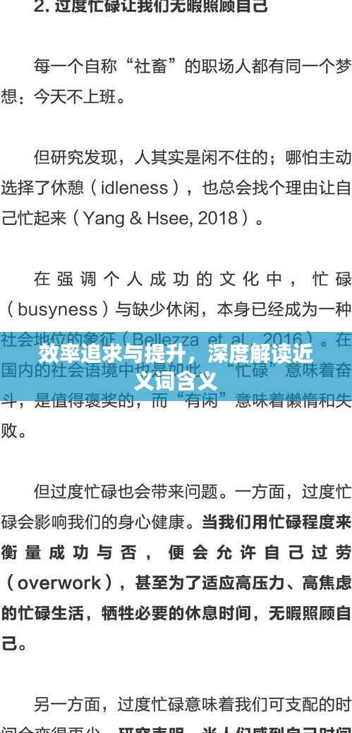 效率追求与提升，深度解读近义词含义