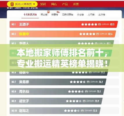 本地搬家师傅排名前十，专业搬运精英榜单揭晓！
